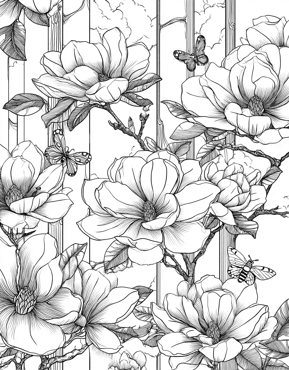 Stress Relief Color Book, Flowers Colouring Pages for Women, Magnolia Dreams Floral Artistry Awaits, Free Printable Coloring Pages for Girls, Coloring Princess Black Magnolia main 7