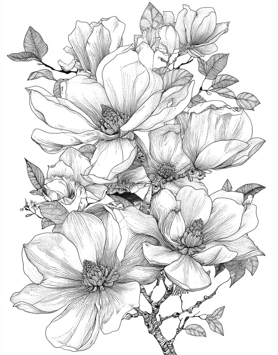 Stress Relief Color Book, Flowers Colouring Pages for Women, Magnolia Dreams Floral Artistry Awaits, Free Printable Coloring Pages for Girls, Coloring Princess Black Magnolia main 8