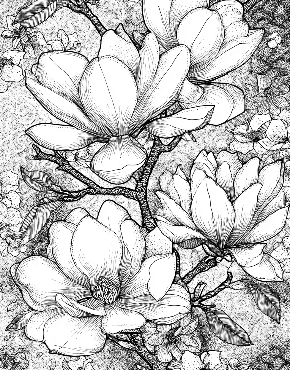 Stress Relief Color Book, Flowers Colouring Pages for Women, Magnolia Dreams Floral Artistry Awaits, Free Printable Coloring Pages for Girls, Coloring Princess Black Magnolia main 9