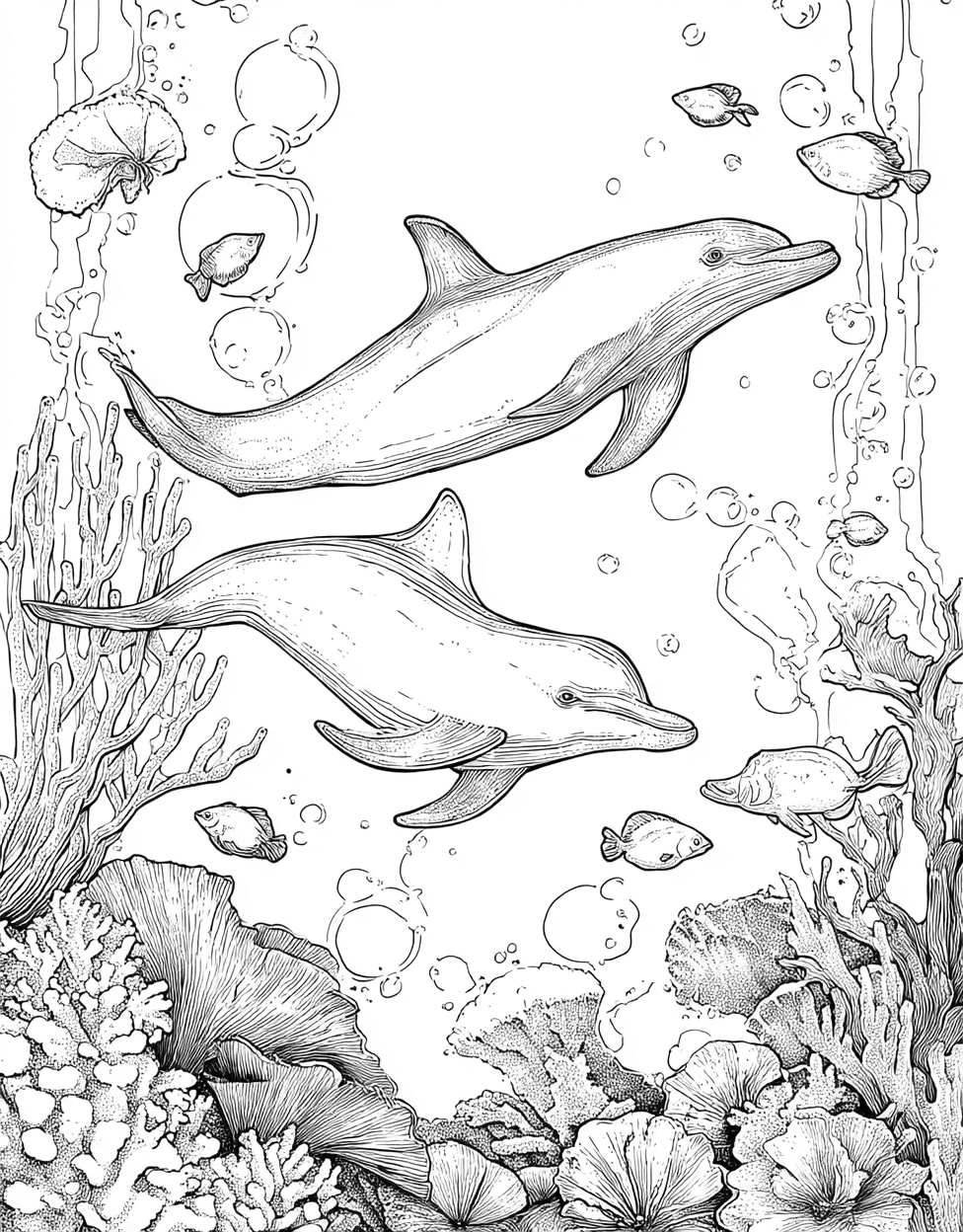 Coloring Pages for Adults Free Printable, Relaxation Color Book, Animals Colouring Pages for Teens, Dolphin Dreams Splash of Imagination, Coloring Printable Rainbow Dolphin main 2
