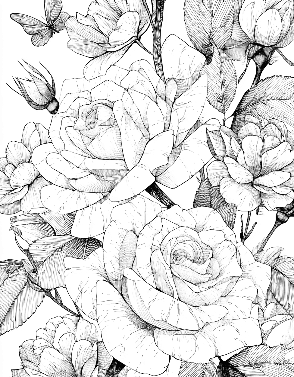 Blooming Rose Designs for Artistic Minds, Stress Relief Color Book, Flowers Colouring Pages for Adults, Free Printable Girly Coloring Pages, Coloring Flowers Rose Complications main 2