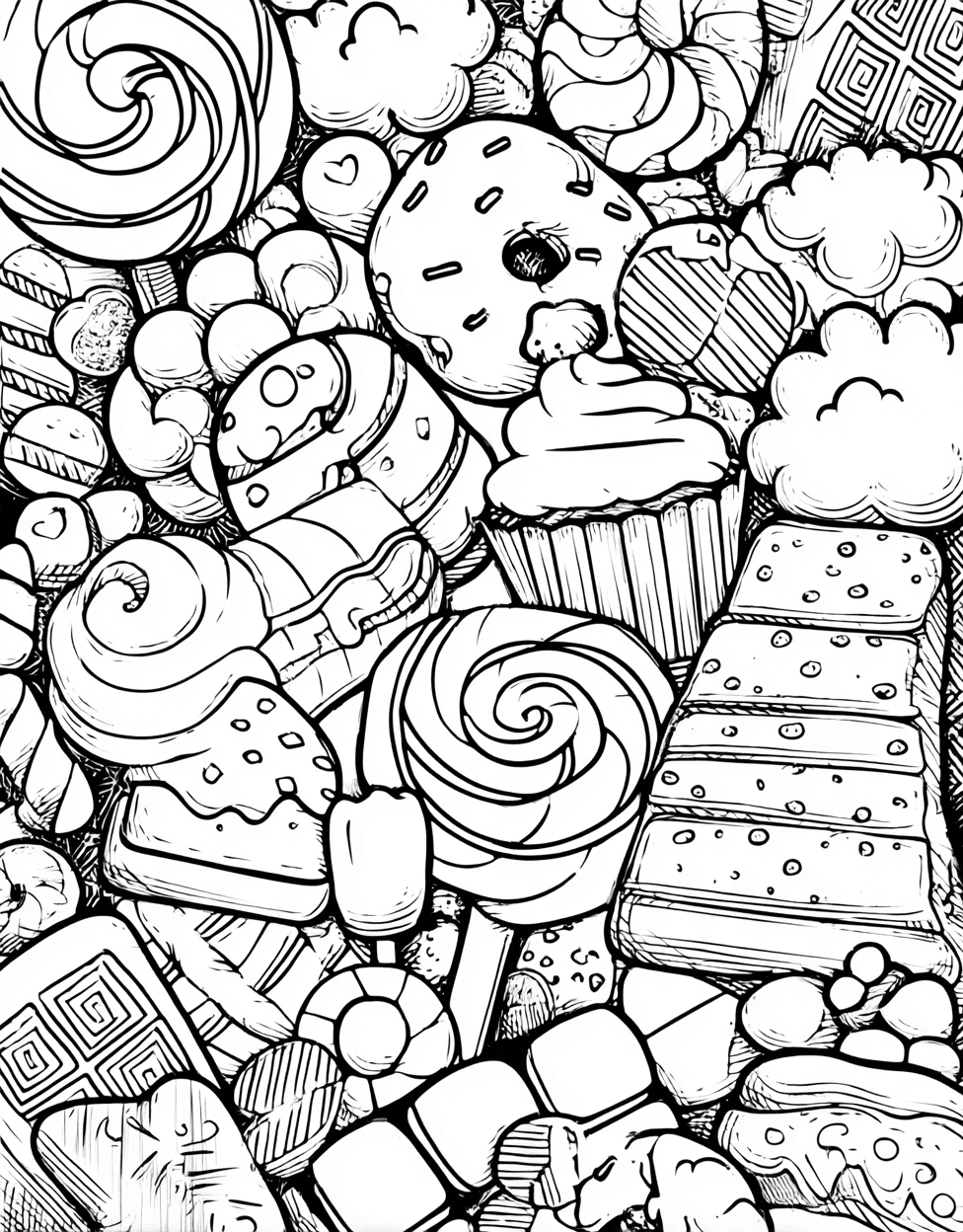 Sweet Treats Candy Fun Awaits, Relaxation Color Book, Food Colouring Pages for Adult, Free Coloring Pages Pdf Format, Coloring Christmas Gingerbread Candy main 2
