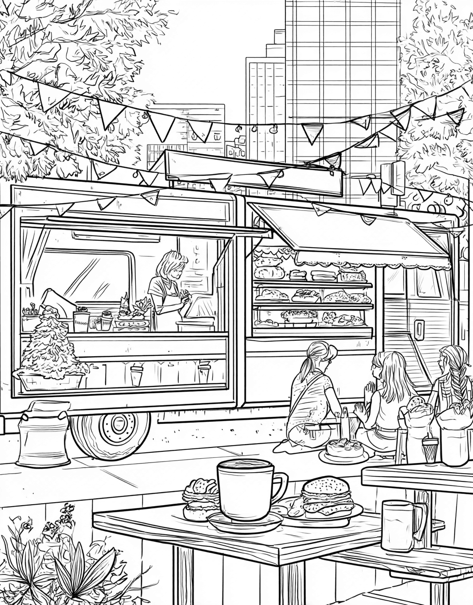 Stress Relief Color Book, Food Colouring Pages for Women, Food Truck Coloring, Free Printable Girly Coloring Pages, Delicious Food Truck Fun a Creative Adventure main 2