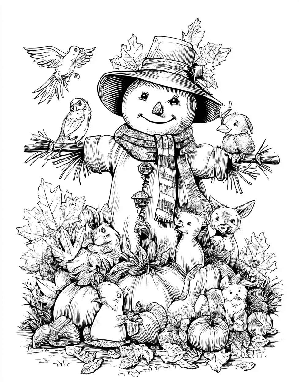 Stress Relief Color Book, Seasonal Colouring Pages for Womens, Whimsical Scarecrow Art Unleash Your Imagination, Coloring Pages for Adults Free, Coloring Preschool Alphabet Scarecrow main 2