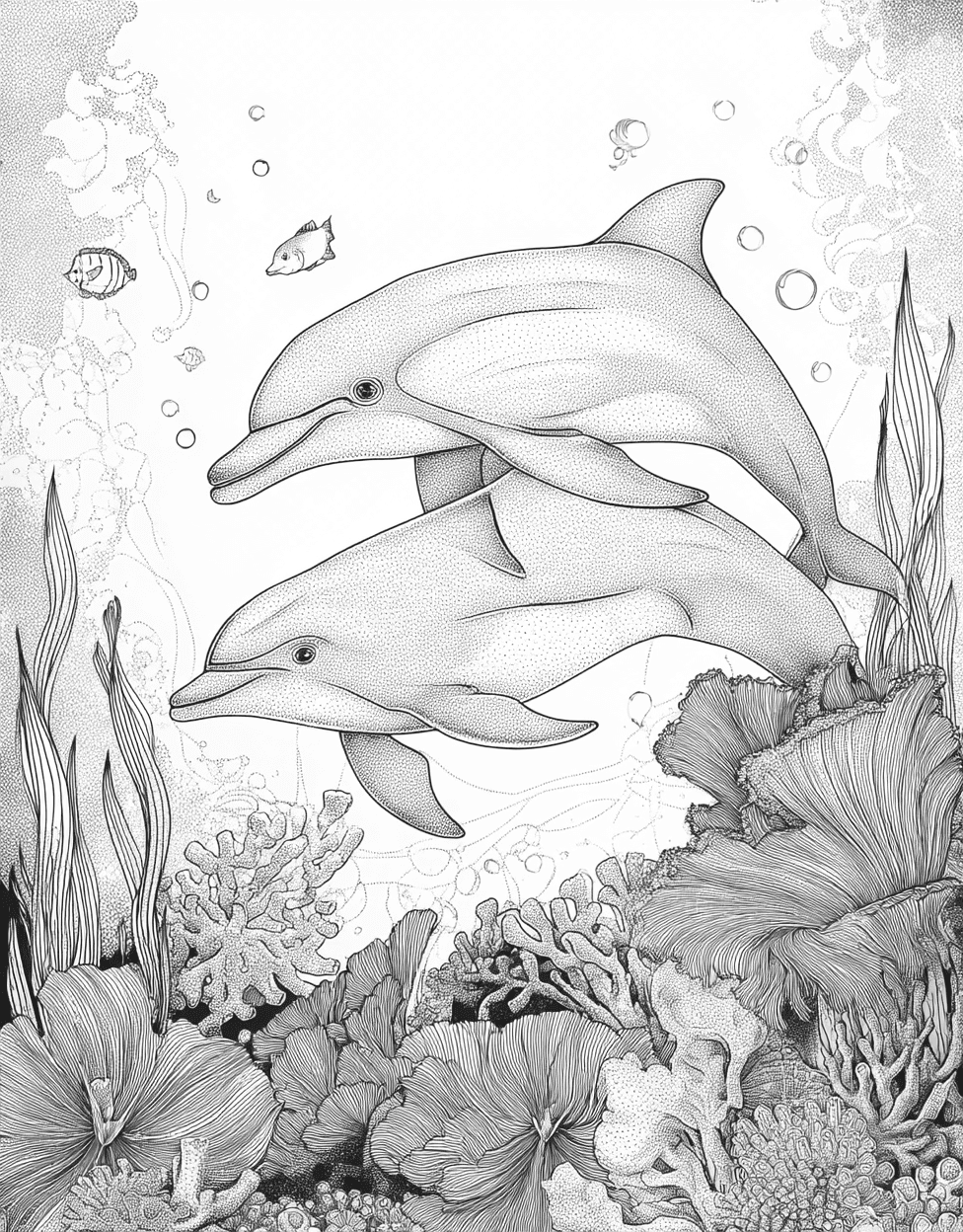 Coloring Pages for Adults Free Printable, Relaxation Color Book, Animals Colouring Pages for Teens, Dolphin Dreams Splash of Imagination, Coloring Printable Rainbow Dolphin main 3