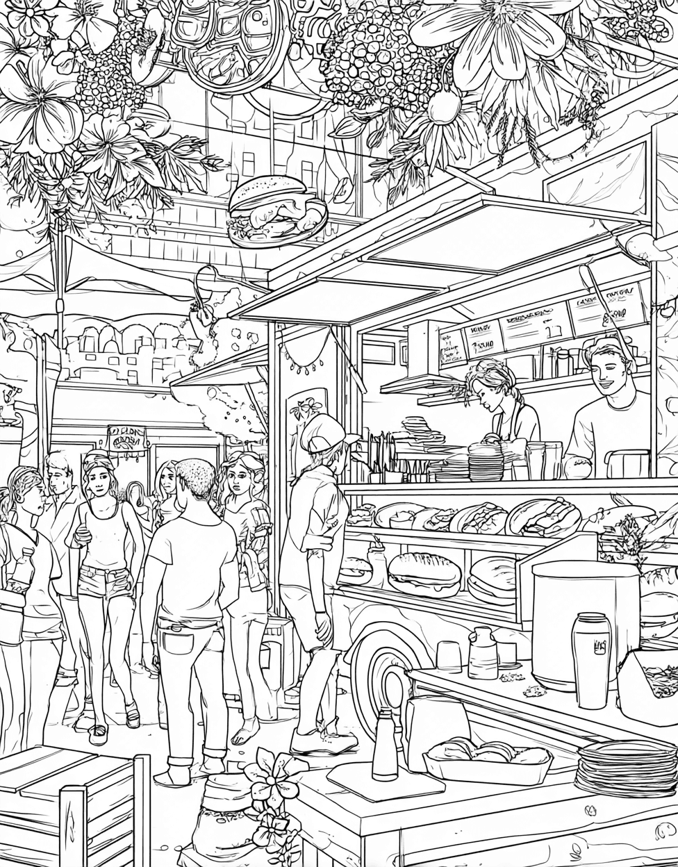 Stress Relief Color Book, Food Colouring Pages for Women, Food Truck Coloring, Free Printable Girly Coloring Pages, Delicious Food Truck Fun a Creative Adventure main 3