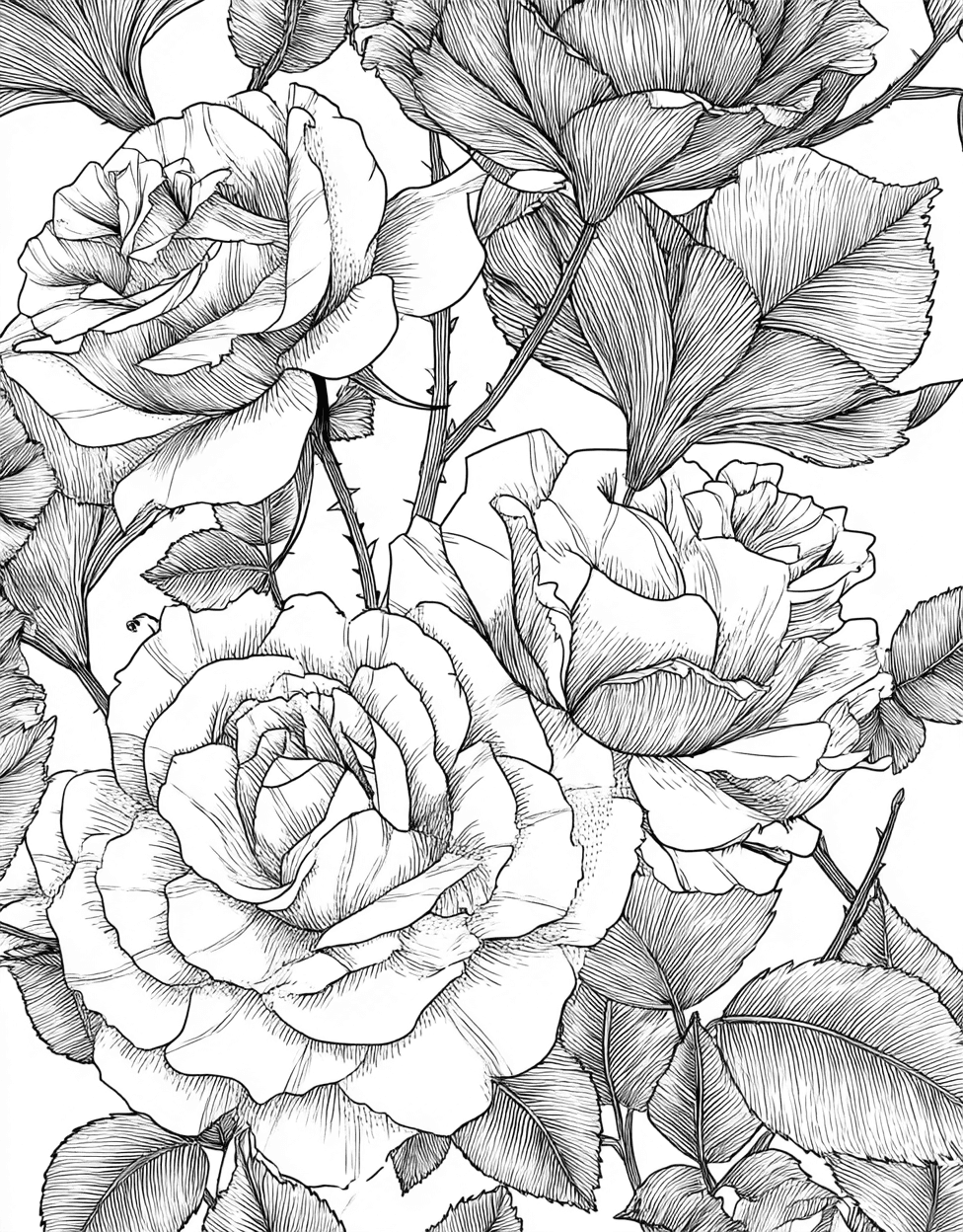 Blooming Rose Designs for Artistic Minds, Stress Relief Color Book, Flowers Colouring Pages for Adults, Free Printable Girly Coloring Pages, Coloring Flowers Rose Complications main 3