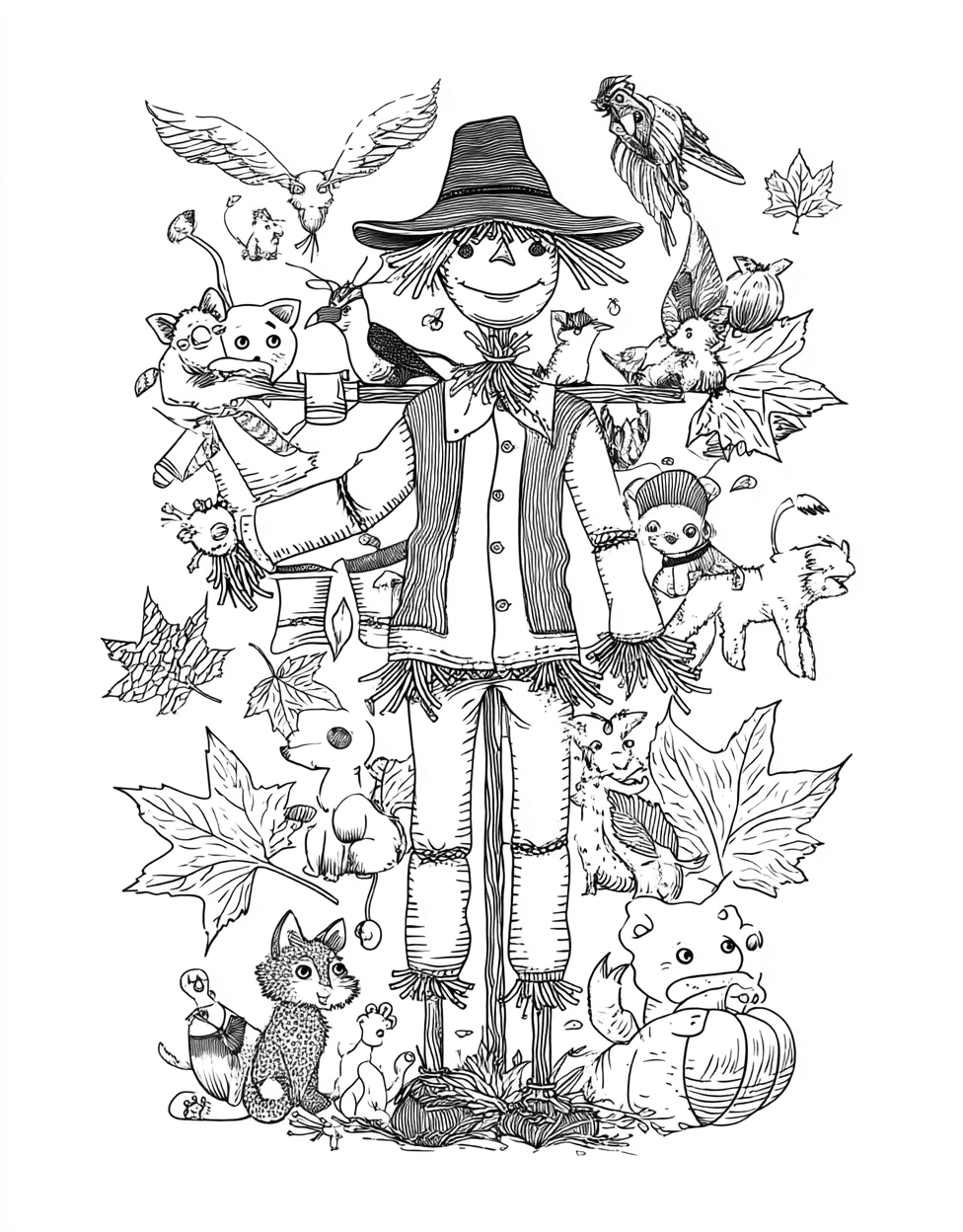 Stress Relief Color Book, Seasonal Colouring Pages for Womens, Whimsical Scarecrow Art Unleash Your Imagination, Coloring Pages for Adults Free, Coloring Preschool Alphabet Scarecrow main 4