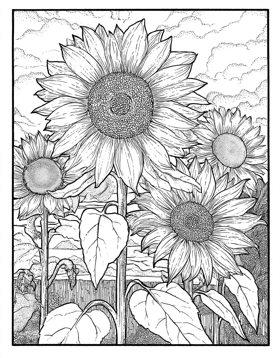 Coloring Pages for Adults Free, Sunflower Art a Burst of Colorful Joy, Stress Relief Color Book, Seasonal Colouring Pages for Adult, Coloring Adult Realistic Sunflower main 3