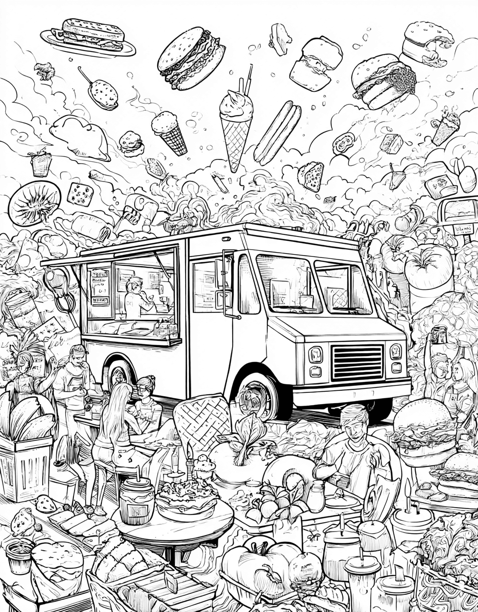 Stress Relief Color Book, Food Colouring Pages for Women, Food Truck Coloring, Free Printable Girly Coloring Pages, Delicious Food Truck Fun a Creative Adventure main 5