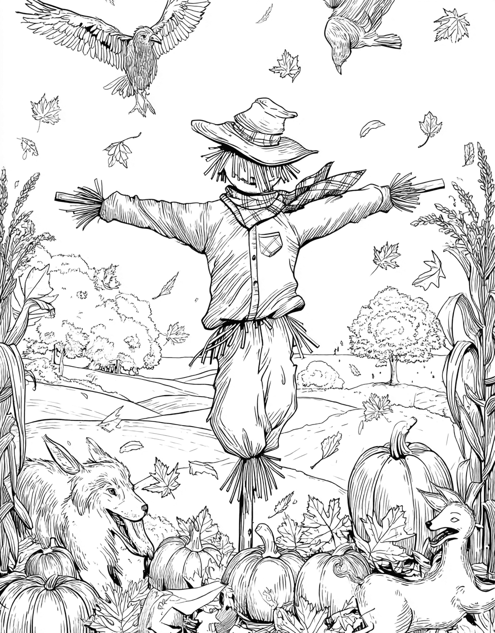 Stress Relief Color Book, Seasonal Colouring Pages for Womens, Whimsical Scarecrow Art Unleash Your Imagination, Coloring Pages for Adults Free, Coloring Preschool Alphabet Scarecrow main 5