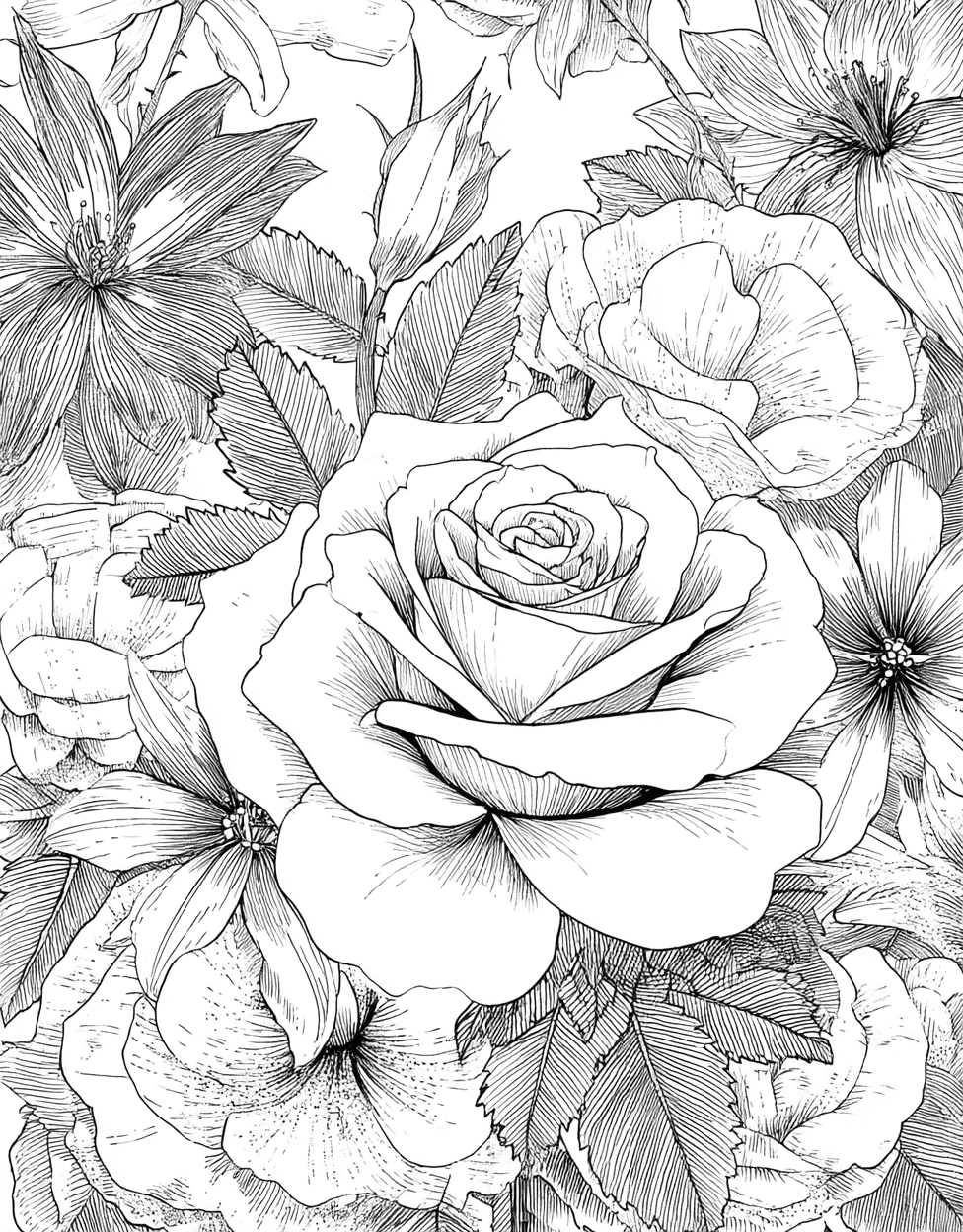Blooming Rose Designs for Artistic Minds, Stress Relief Color Book, Flowers Colouring Pages for Adults, Free Printable Girly Coloring Pages, Coloring Flowers Rose Complications main 4