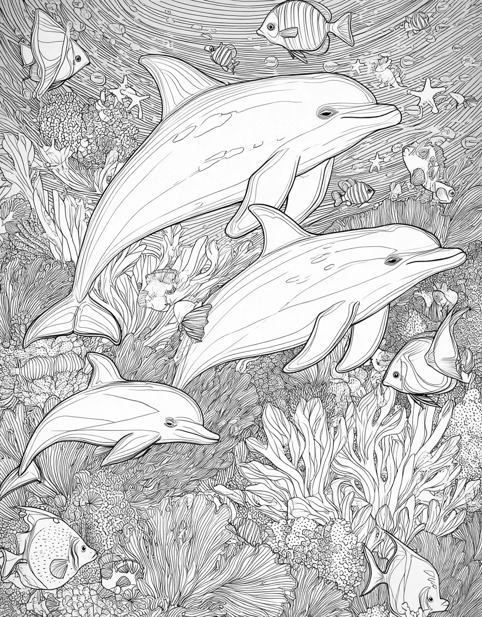 Coloring Pages for Adults Free Printable, Relaxation Color Book, Animals Colouring Pages for Teens, Dolphin Dreams Splash of Imagination, Coloring Printable Rainbow Dolphin main 5
