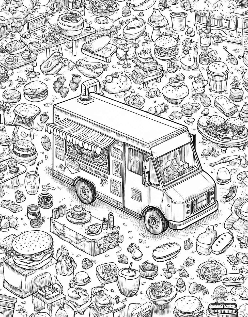 Stress Relief Color Book, Food Colouring Pages for Women, Food Truck Coloring, Free Printable Girly Coloring Pages, Delicious Food Truck Fun a Creative Adventure main 6