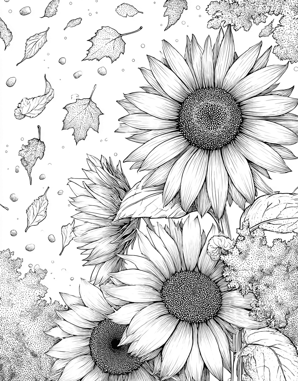 Coloring Pages for Adults Free, Sunflower Art a Burst of Colorful Joy, Stress Relief Color Book, Seasonal Colouring Pages for Adult, Coloring Adult Realistic Sunflower main 5