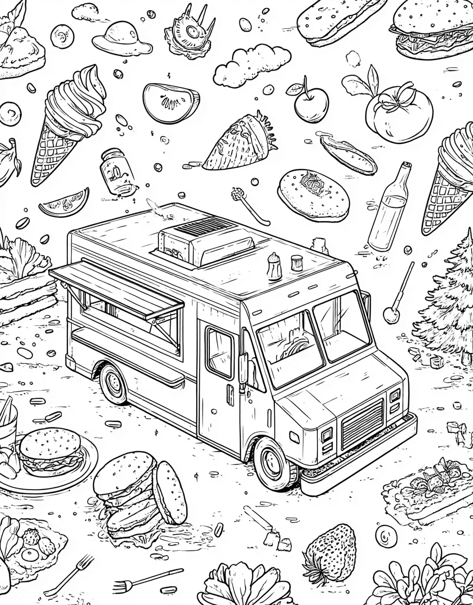 Stress Relief Color Book, Food Colouring Pages for Women, Food Truck Coloring, Free Printable Girly Coloring Pages, Delicious Food Truck Fun a Creative Adventure main 7