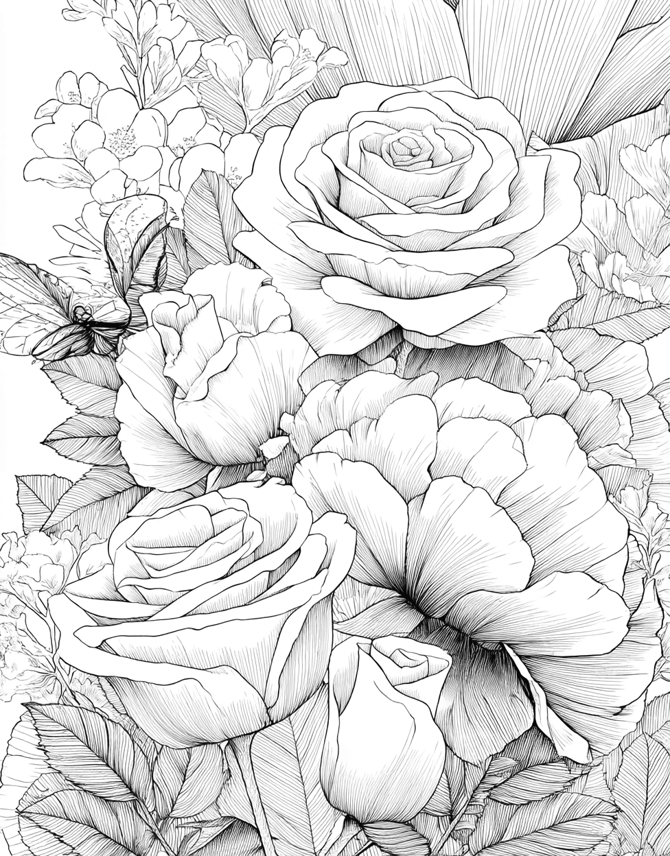 Blooming Rose Designs for Artistic Minds, Stress Relief Color Book, Flowers Colouring Pages for Adults, Free Printable Girly Coloring Pages, Coloring Flowers Rose Complications main 6