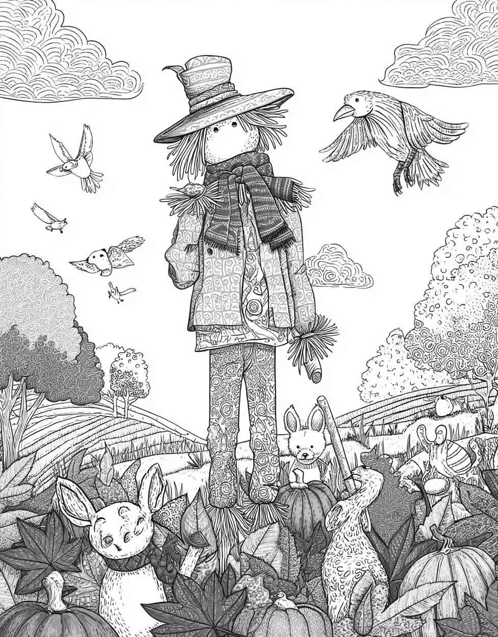 Stress Relief Color Book, Seasonal Colouring Pages for Womens, Whimsical Scarecrow Art Unleash Your Imagination, Coloring Pages for Adults Free, Coloring Preschool Alphabet Scarecrow main 7