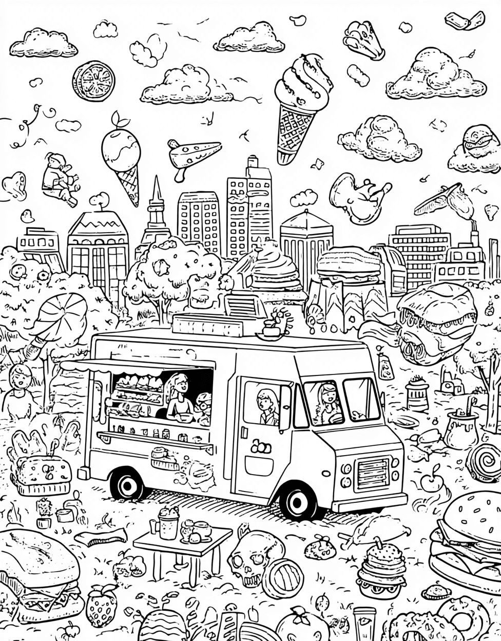 Stress Relief Color Book, Food Colouring Pages for Women, Food Truck Coloring, Free Printable Girly Coloring Pages, Delicious Food Truck Fun a Creative Adventure main 8