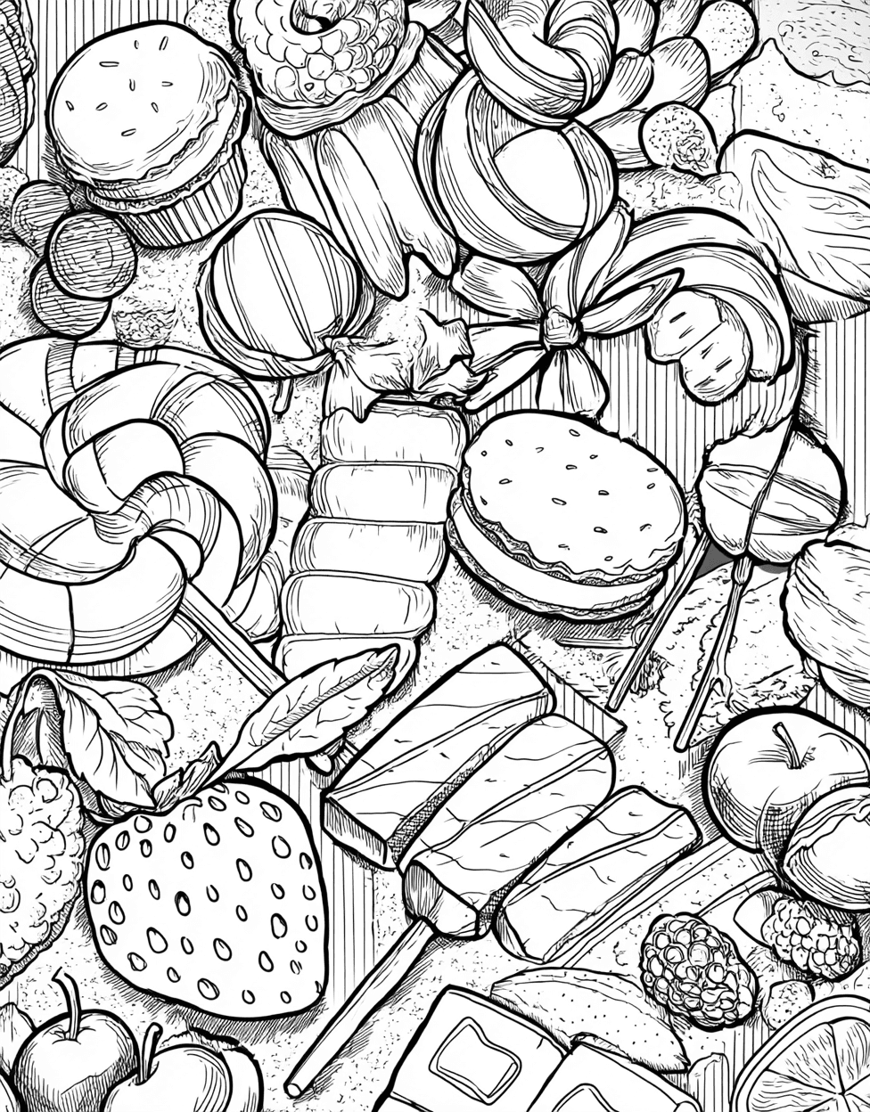 Sweet Treats Candy Fun Awaits, Relaxation Color Book, Food Colouring Pages for Adult, Free Coloring Pages Pdf Format, Coloring Christmas Gingerbread Candy main 6