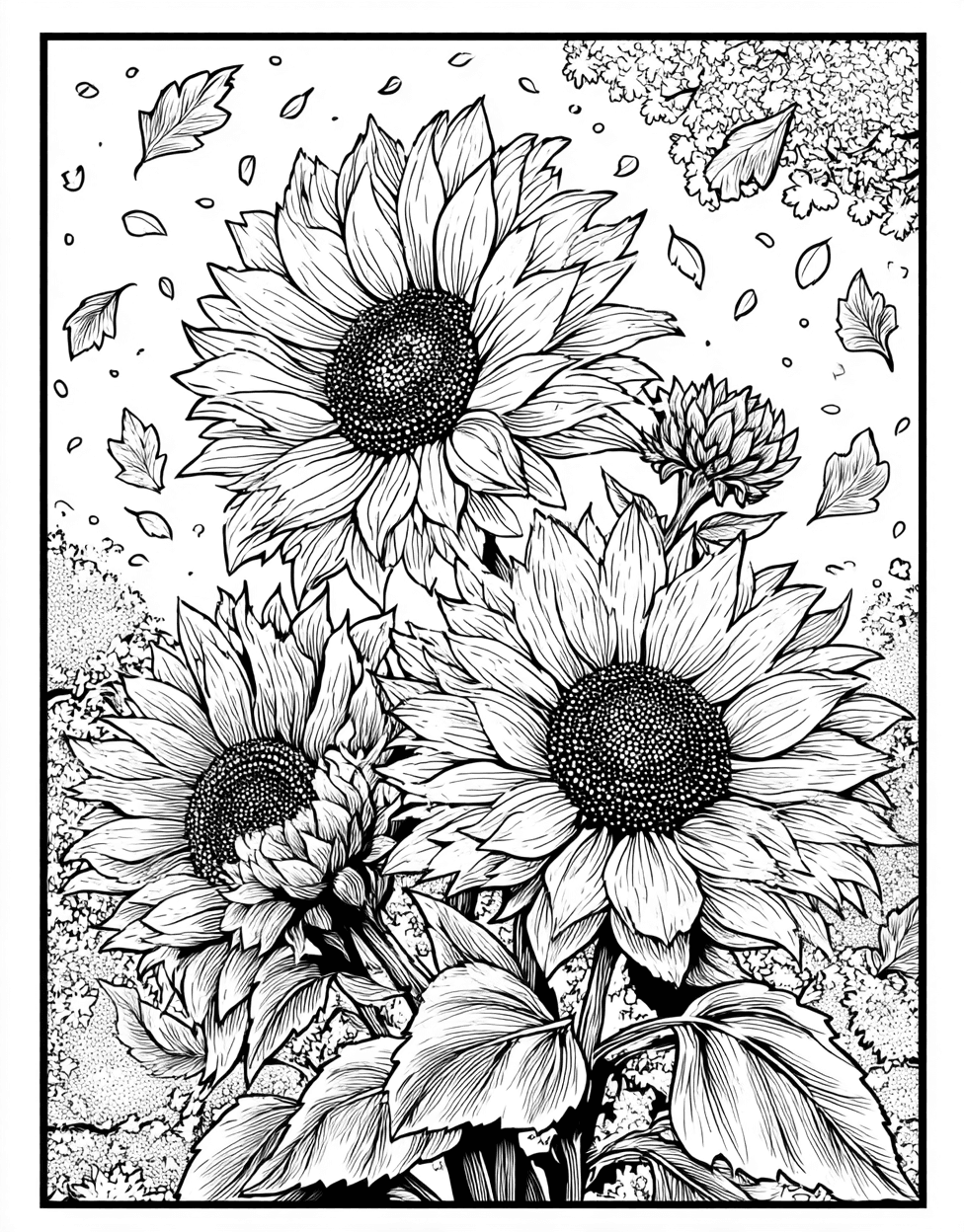 Coloring Pages for Adults Free, Sunflower Art a Burst of Colorful Joy, Stress Relief Color Book, Seasonal Colouring Pages for Adult, Coloring Adult Realistic Sunflower main 7