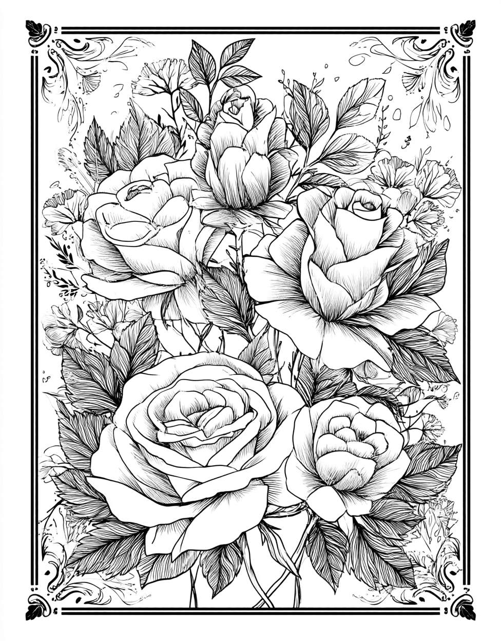 Blooming Rose Designs for Artistic Minds, Stress Relief Color Book, Flowers Colouring Pages for Adults, Free Printable Girly Coloring Pages, Coloring Flowers Rose Complications main 8