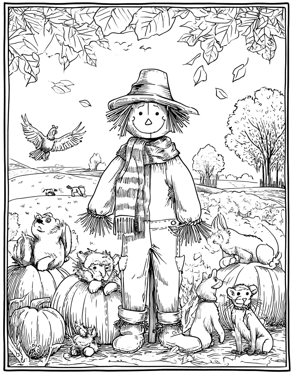 Stress Relief Color Book, Seasonal Colouring Pages for Womens, Whimsical Scarecrow Art Unleash Your Imagination, Coloring Pages for Adults Free, Coloring Preschool Alphabet Scarecrow main 8