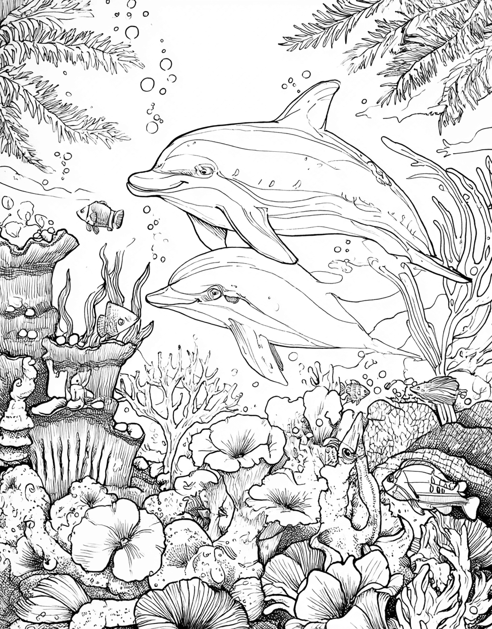 Coloring Pages for Adults Free Printable, Relaxation Color Book, Animals Colouring Pages for Teens, Dolphin Dreams Splash of Imagination, Coloring Printable Rainbow Dolphin main 8