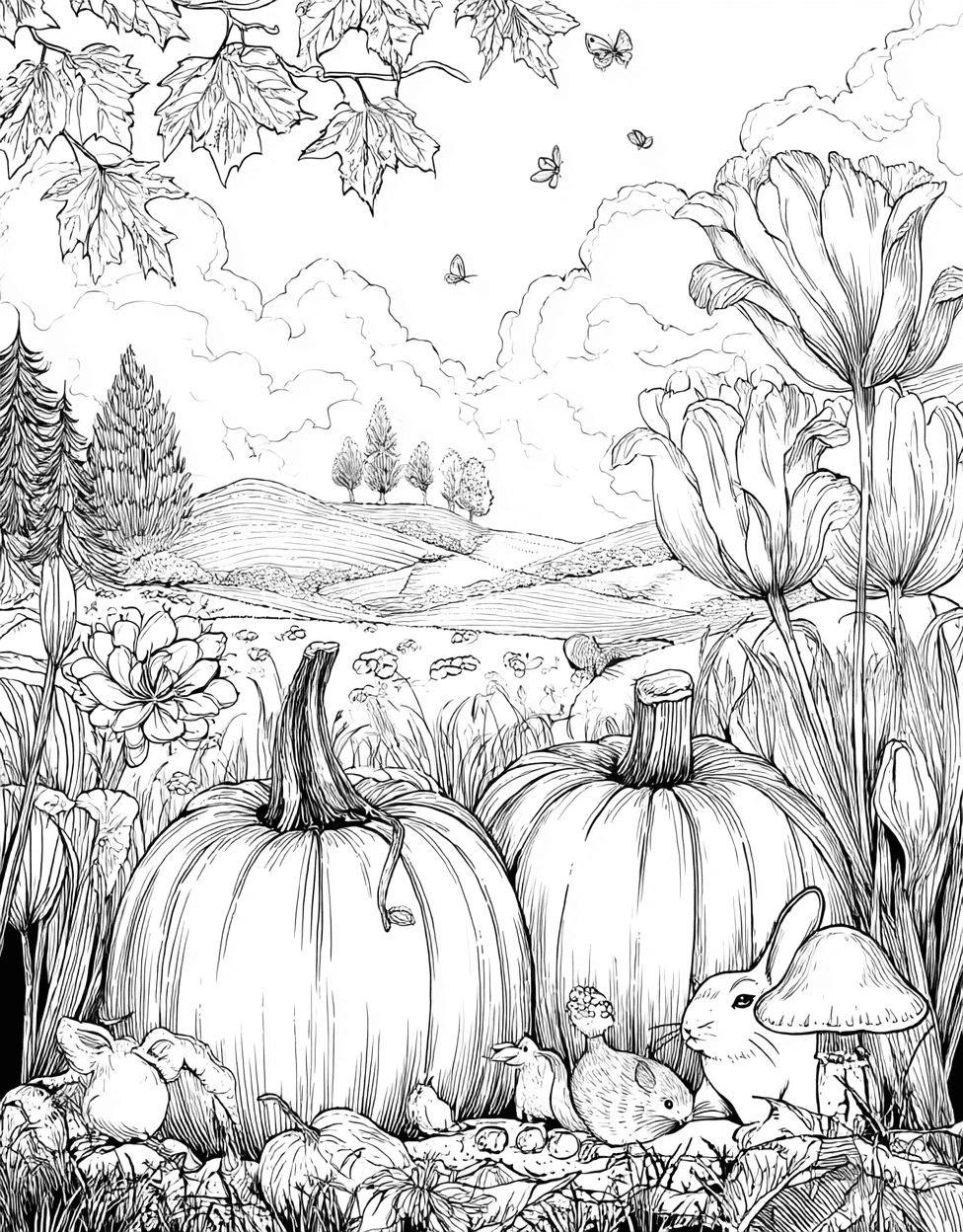 Free Color Pages for Adults, Relaxation Color Book, Seasonal Colouring Pages for Women, Coloring Printable Pumpkin Kindergarten, Pumpkin Palettes Autumn Art Adventures main 9