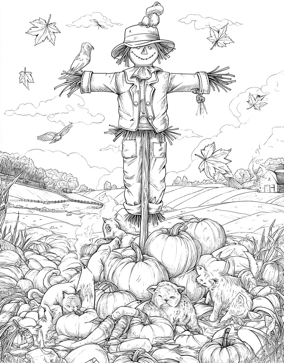 Stress Relief Color Book, Seasonal Colouring Pages for Womens, Whimsical Scarecrow Art Unleash Your Imagination, Coloring Pages for Adults Free, Coloring Preschool Alphabet Scarecrow main 9