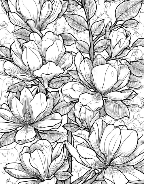 Stress Relief Color Book, Flowers Colouring Pages for Women, Magnolia Dreams Floral Artistry Awaits, Free Printable Coloring Pages for Girls, Coloring Princess Black Magnolia