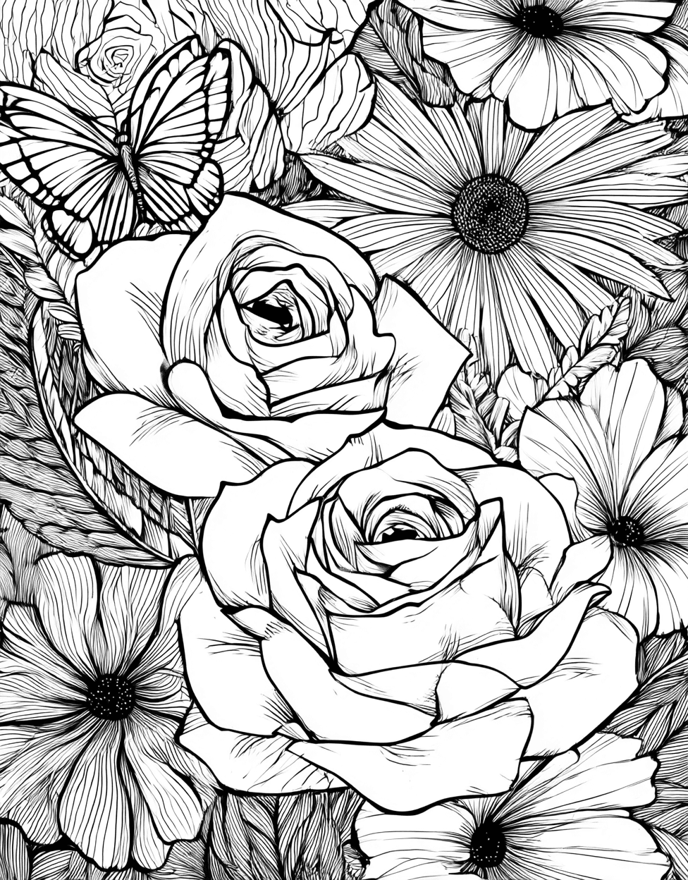 Blooming Rose Designs for Artistic Minds, Stress Relief Color Book, Flowers Colouring Pages for Adults, Free Printable Girly Coloring Pages, Coloring Flowers Rose Complications main 9