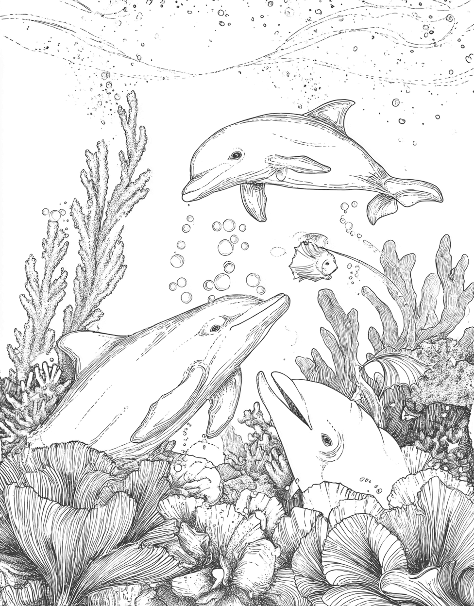 Coloring Pages for Adults Free Printable, Relaxation Color Book, Animals Colouring Pages for Teens, Dolphin Dreams Splash of Imagination, Coloring Printable Rainbow Dolphin main 9