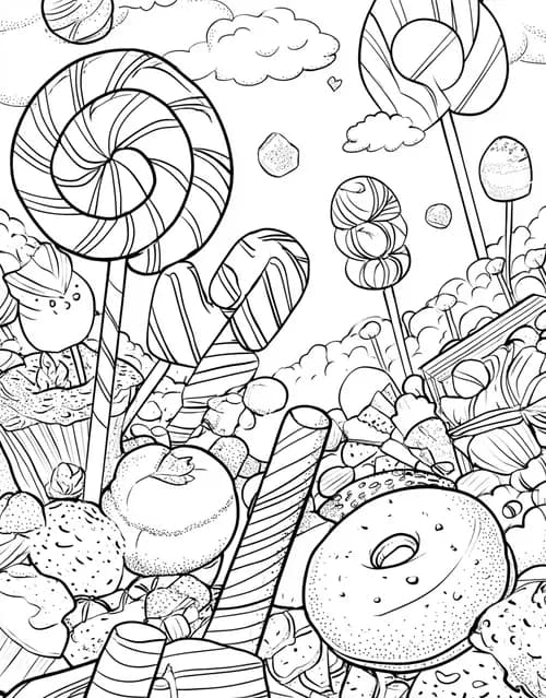 Sweet Treats Candy Fun Awaits, Relaxation Color Book, Food Colouring Pages for Adult, Free Coloring Pages Pdf Format, Coloring Christmas Gingerbread Candy