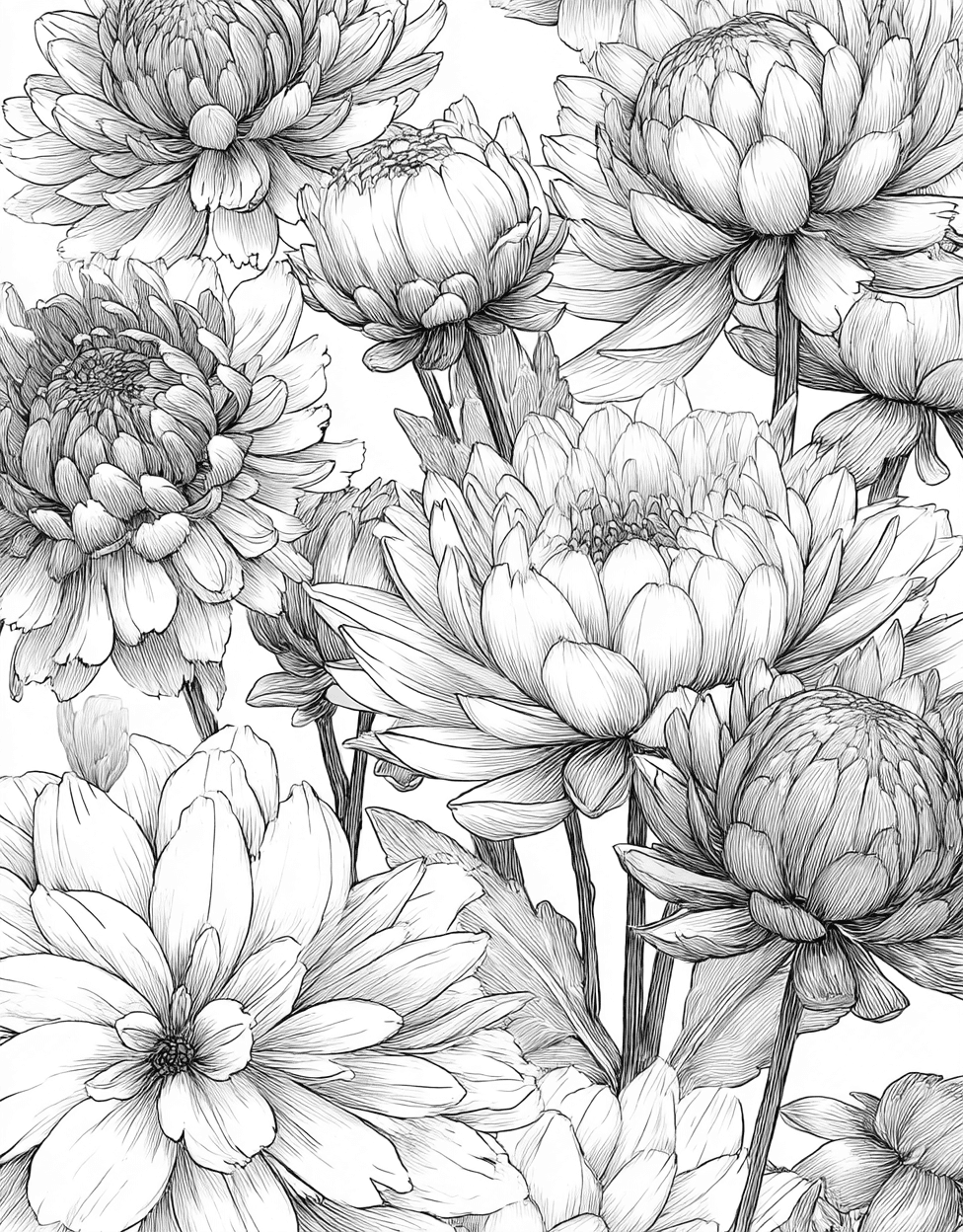 Chrysanthemum Art Blooming Pages Await, Free Printable Coloring Pages, Relaxation Color Book, Flowers Colouring Pages for Adult, Coloring Adult Bird Chrysanthemum main 2