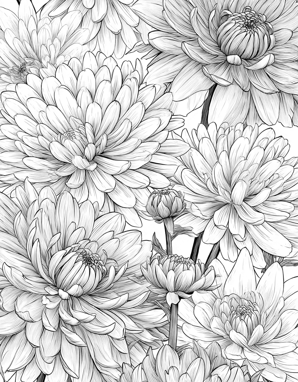 Chrysanthemum Art Blooming Pages Await, Free Printable Coloring Pages, Relaxation Color Book, Flowers Colouring Pages for Adult, Coloring Adult Bird Chrysanthemum main 4