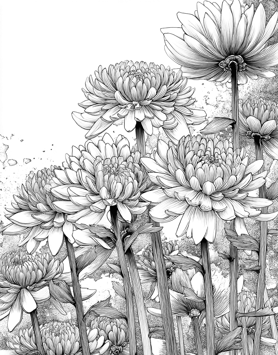 Chrysanthemum Art Blooming Pages Await, Free Printable Coloring Pages, Relaxation Color Book, Flowers Colouring Pages for Adult, Coloring Adult Bird Chrysanthemum main 5