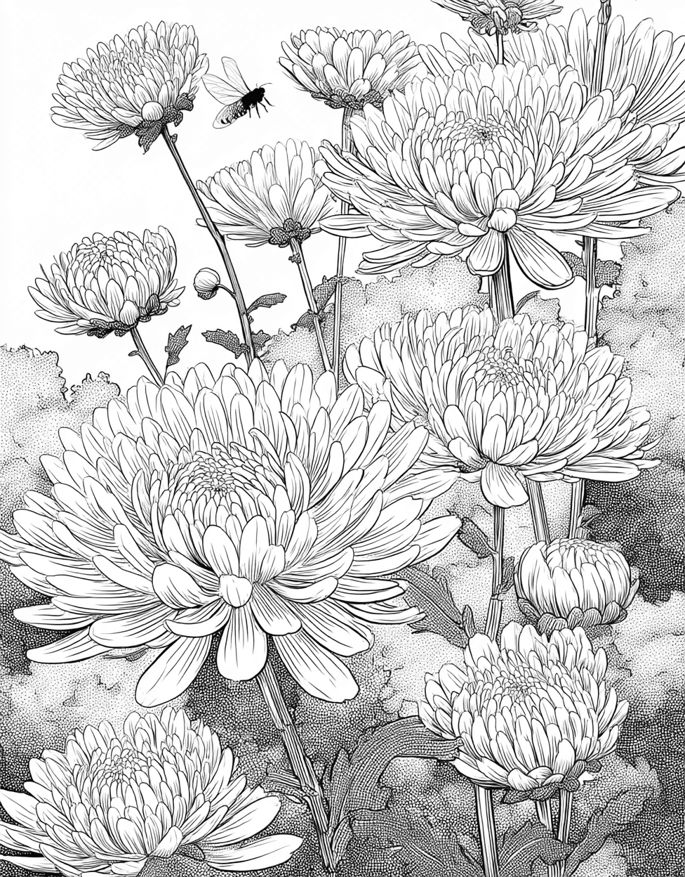 Chrysanthemum Art Blooming Pages Await, Free Printable Coloring Pages, Relaxation Color Book, Flowers Colouring Pages for Adult, Coloring Adult Bird Chrysanthemum main 7