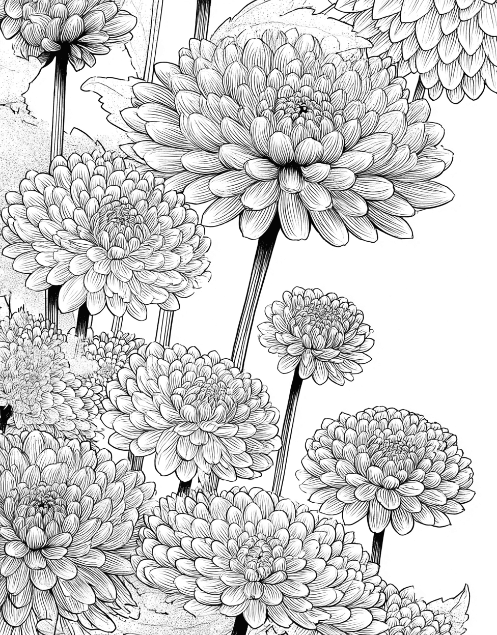 Chrysanthemum Art Blooming Pages Await, Free Printable Coloring Pages, Relaxation Color Book, Flowers Colouring Pages for Adult, Coloring Adult Bird Chrysanthemum main 8