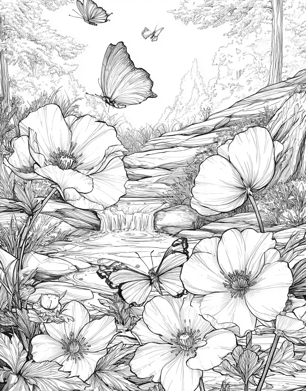 Whimsical Windflower Art for Creative Minds, Advanced Free Printable Coloring Pages for Children, Windflower Coloring, Stress Relief Color Book, Nature Colouring Pages for Adults main 2