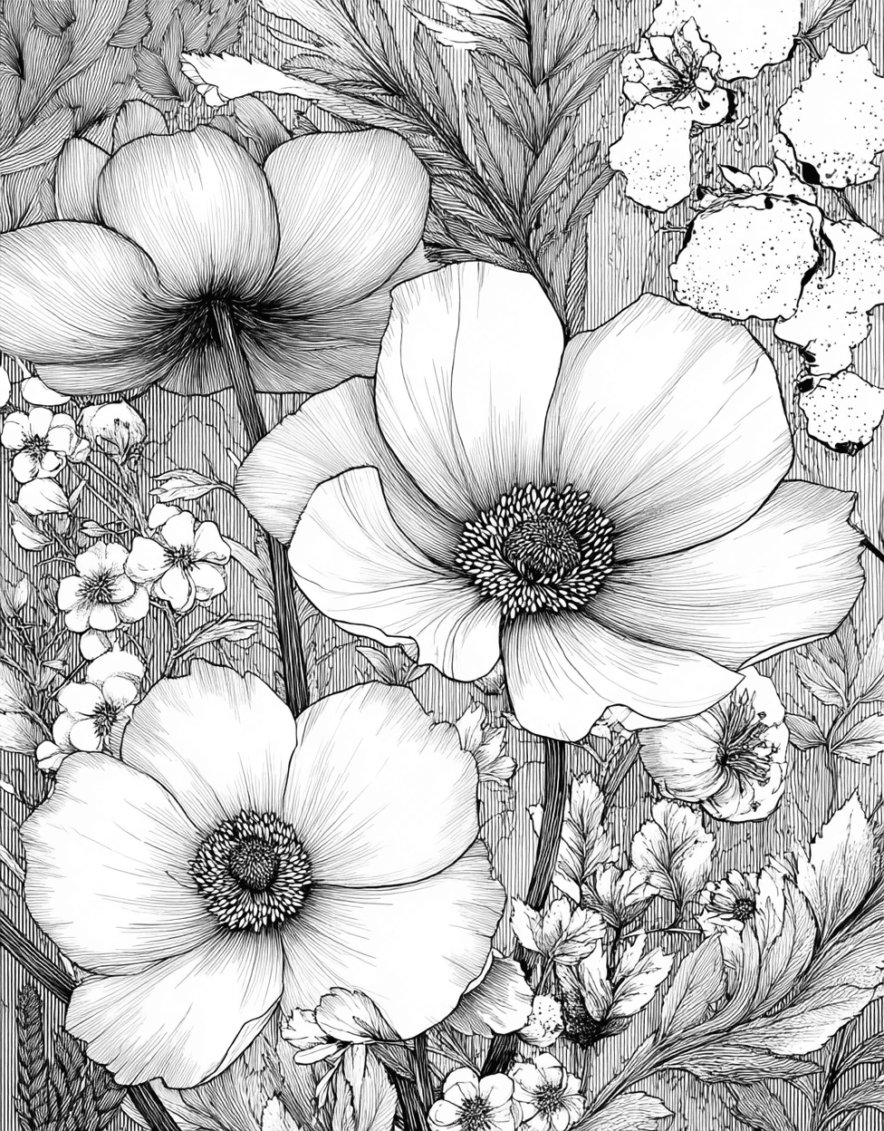 Whimsical Windflower Art for Creative Minds, Advanced Free Printable Coloring Pages for Children, Windflower Coloring, Stress Relief Color Book, Nature Colouring Pages for Adults main 5