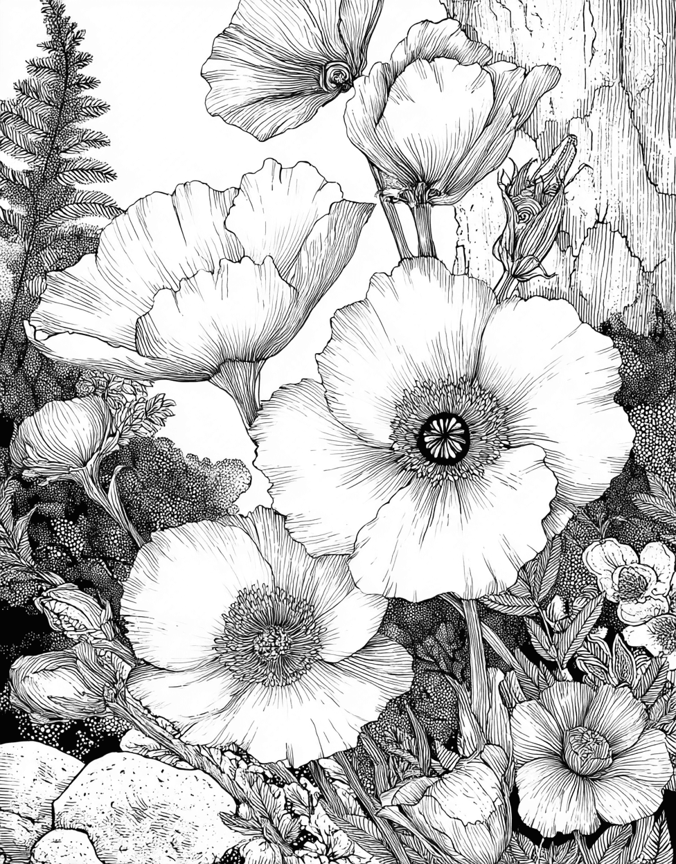 Whimsical Windflower Art for Creative Minds, Advanced Free Printable Coloring Pages for Children, Windflower Coloring, Stress Relief Color Book, Nature Colouring Pages for Adults main 6