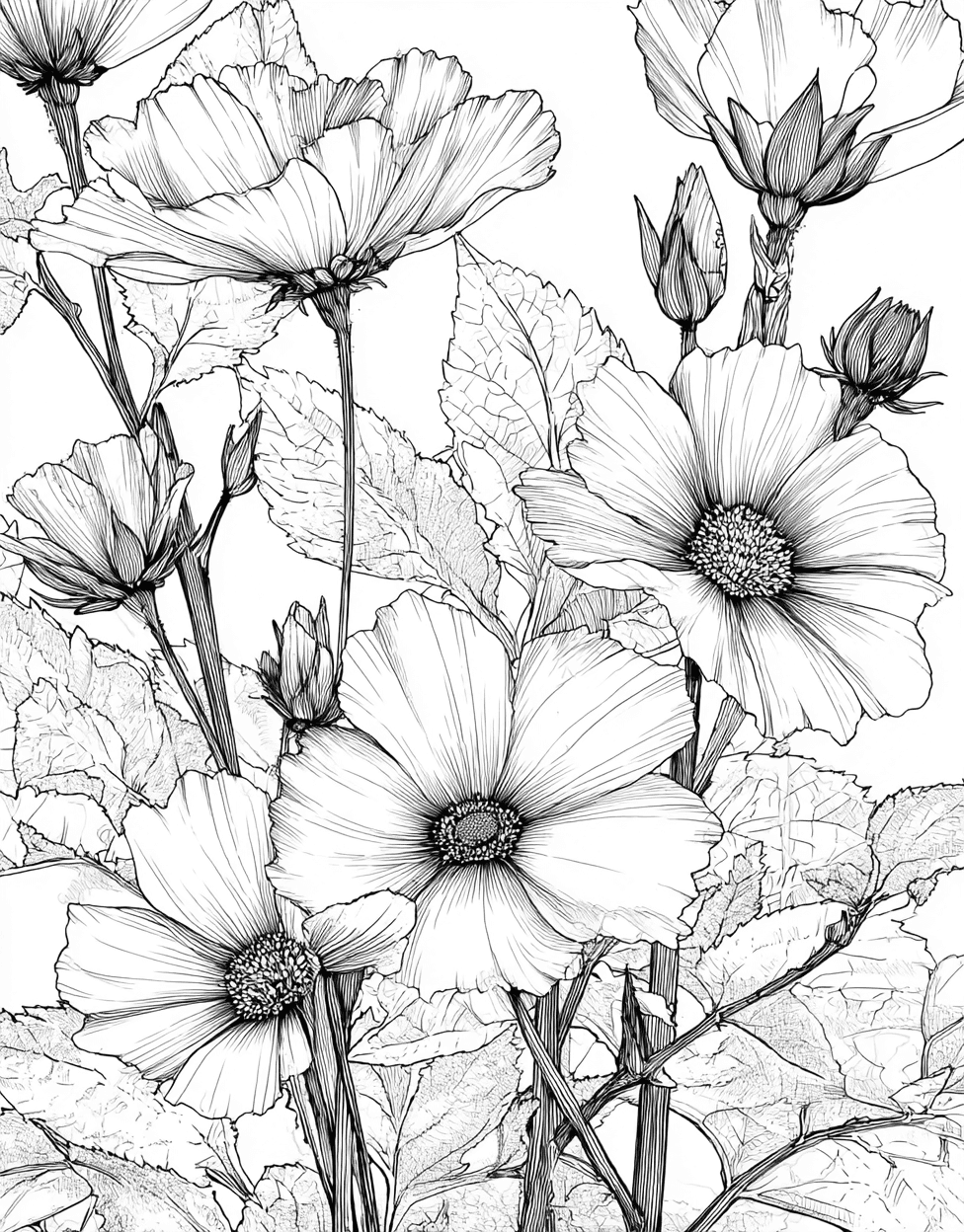 Whimsical Windflower Art for Creative Minds, Advanced Free Printable Coloring Pages for Children, Windflower Coloring, Stress Relief Color Book, Nature Colouring Pages for Adults main 7