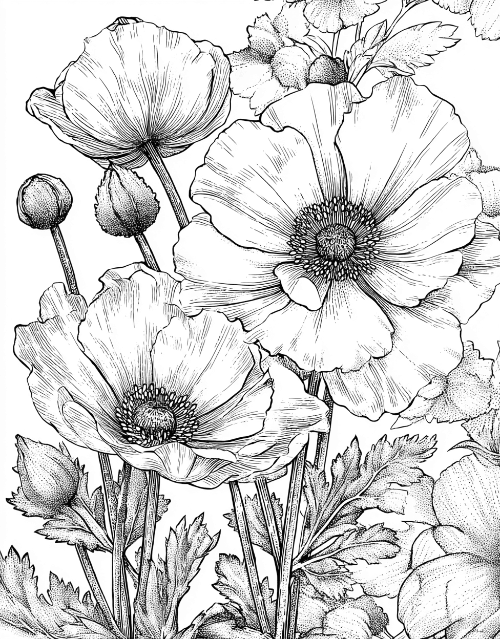 Whimsical Windflower Art for Creative Minds, Advanced Free Printable Coloring Pages for Children, Windflower Coloring, Stress Relief Color Book, Nature Colouring Pages for Adults main 8