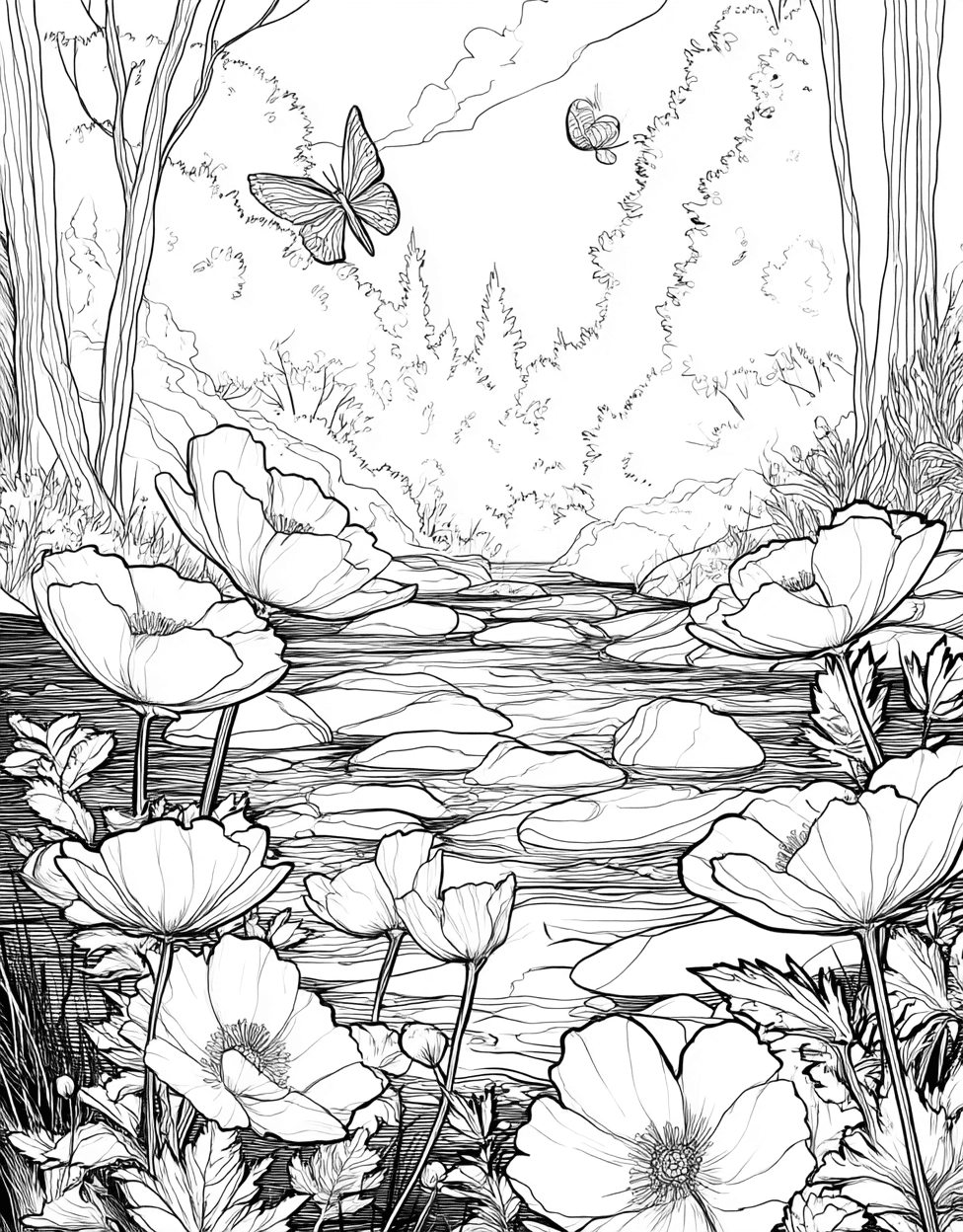 Whimsical Windflower Art for Creative Minds, Advanced Free Printable Coloring Pages for Children, Windflower Coloring, Stress Relief Color Book, Nature Colouring Pages for Adults main 9