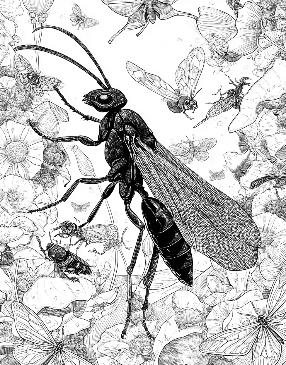 Relaxation Color Book, Insects Colouring Pages for Adult, Adult Coloring Pages Free Printable, Ichneumon Coloring, Ichneumon Art Adventure Natures Intriguing Wasps main 4