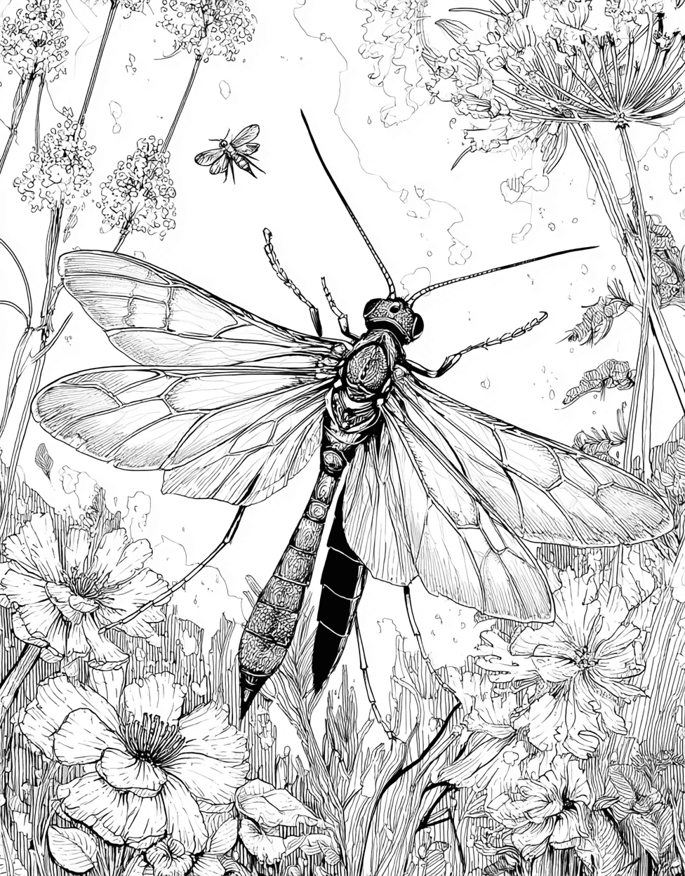 Relaxation Color Book, Insects Colouring Pages for Adult, Adult Coloring Pages Free Printable, Ichneumon Coloring, Ichneumon Art Adventure Natures Intriguing Wasps main 6