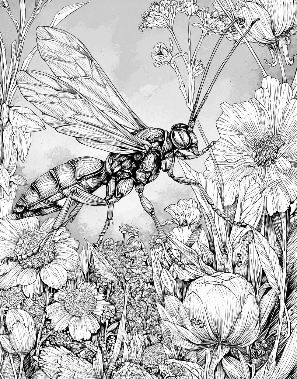 Relaxation Color Book, Insects Colouring Pages for Adult, Adult Coloring Pages Free Printable, Ichneumon Coloring, Ichneumon Art Adventure Natures Intriguing Wasps main 7