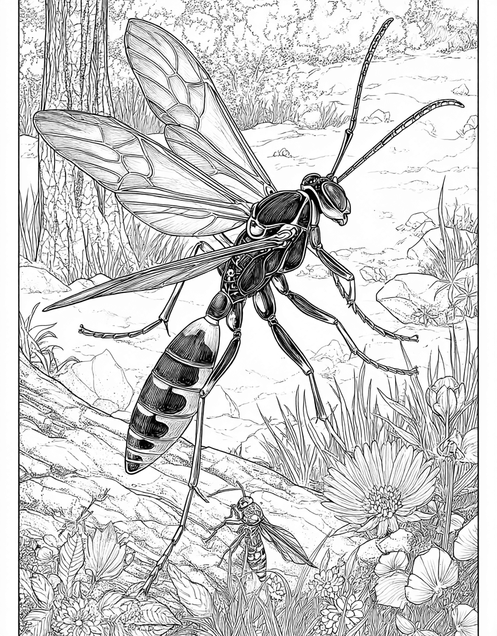 Relaxation Color Book, Insects Colouring Pages for Adult, Adult Coloring Pages Free Printable, Ichneumon Coloring, Ichneumon Art Adventure Natures Intriguing Wasps main 8