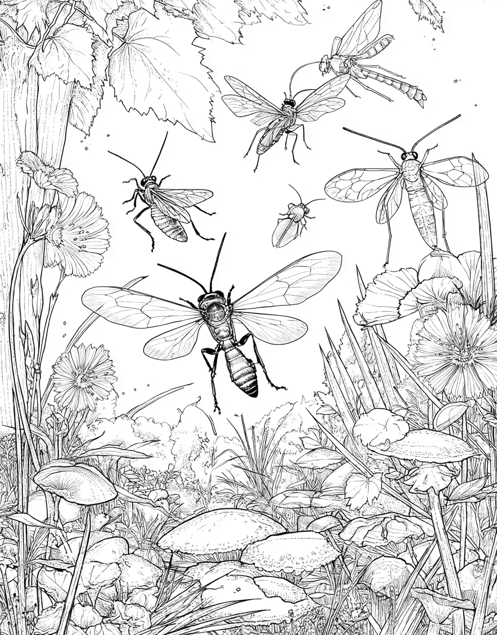 Relaxation Color Book, Insects Colouring Pages for Adult, Adult Coloring Pages Free Printable, Ichneumon Coloring, Ichneumon Art Adventure Natures Intriguing Wasps main 9